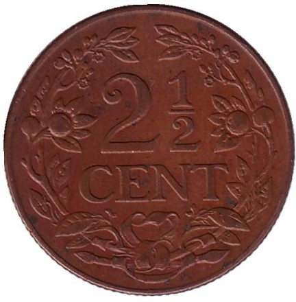 Монета 2,5 цента. 1944 год, Кюрасао.