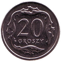 Монета 20 грошей. 2015 год, Польша.