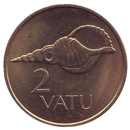 Монета 2 вату. 1990 год, Вануату. Ракушка.