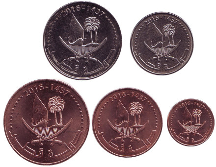 Парусники. Набор монет Катара. (5 шт.), 2016 год.