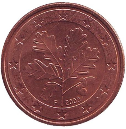 Монета 5 центов. 2002 год (F), Германия.