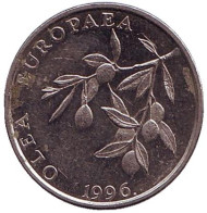 Монета 20 лип. 1996 год, Хорватия. Олива европейская. Монета 20 лип. 1996 год, Хорватия. Олива европейская.