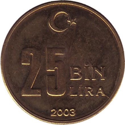 Монета 25000 лир. 2003 год, Турция.