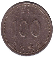 Монета 100 вон. 1983 год, Южная Корея.