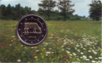 Корова. Монета 2 евро. 2016 год, Латвия. (в коинкарте)
