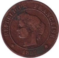 Монета 5 сантимов. 1897 год, Франция.