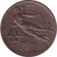 Монета 20 чентезимо. 1911 год, Италия.