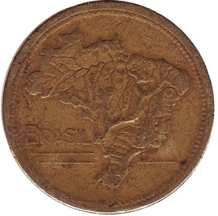 Монета 1 крузейро. 1946 год, Бразилия. Карта Бразилии.