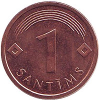 Монета 1 сантим. 2005 год, Латвия. UNC.