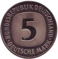 Монета 5 марок. 1984 год (J), Германия. UNC.
