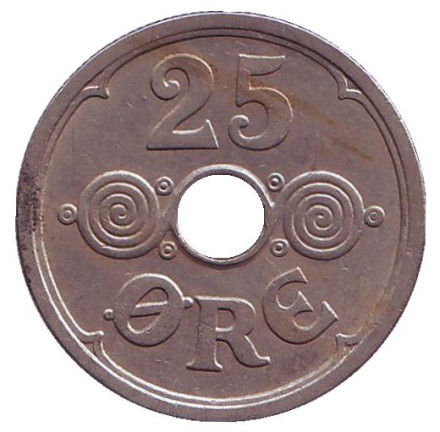 Монета 25 эре. 1934 год, Дания.
