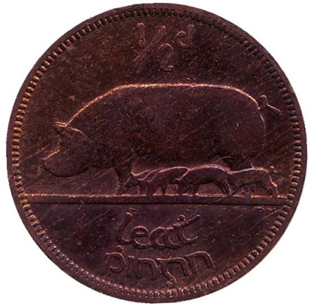 Монета 1/2 пенни, 1935 год, Ирландия. Свинья.