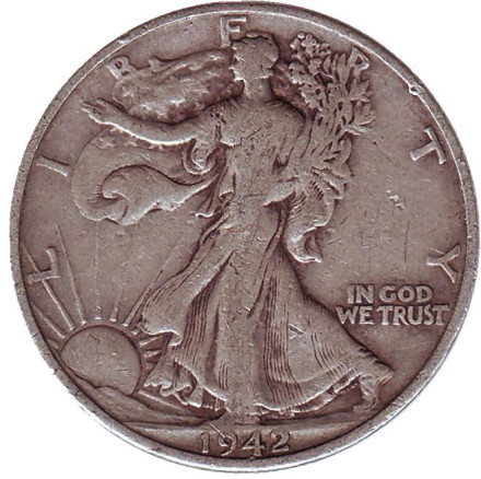 Монета 50 центов. 1942 год (D), США. Шагающая свобода.