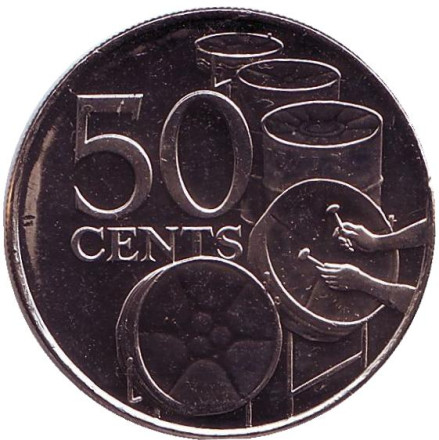 Монета 50 центов. 2003 год, Тринидад и Тобаго. Барабаны.