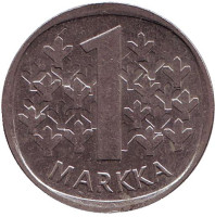 Монета 1 марка. 1990 год, Финляндия.