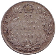 Монета 25 центов. 1935 год, Канада. Монета 25 центов. 1935 год, Канада.