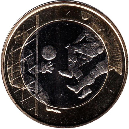 Монета 5 евро. 2016 год, Финляндия. Футбол.