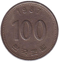 Монета 100 вон. 1987 год, Южная Корея.