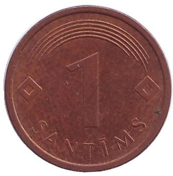 Монета 1 сантим. 2007 год, Латвия. Из обращения.