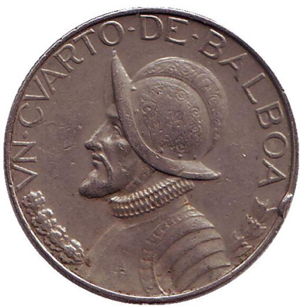 Монета 1/4 бальбоа. 1982 год, Панама. Васко Нуньес де Бальбоа.