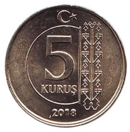 Монета 5 курушей. 2018 год, Турция. UNC. Монета 5 курушей. 2018 год, Турция. UNC.