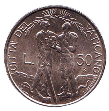 Монета 50 лир. 1997 год, Ватикан. Божественное правосудие.