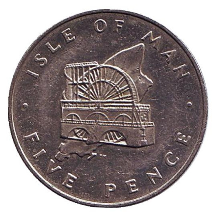 Монета 5 пенсов. 1977 год, Остров Мэн. Колесо Лакси.