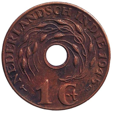 Монета 1 цент. 1945 год, Нидерландская Индия. ("D" - Денвер)