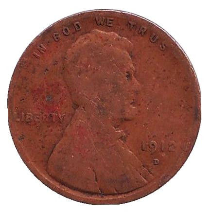 Монета 1 цент. 1912 год (D), США. Линкольн.