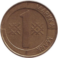 Монета 1 марка. 1993 год, Финляндия. (Алюминиевая бронза)