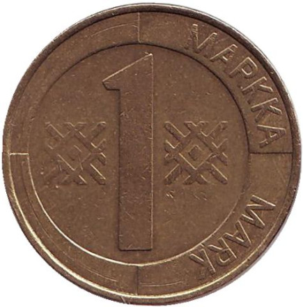 Монета 1 марка. 1993 год, Финляндия. VF. (Алюминиевая бронза)