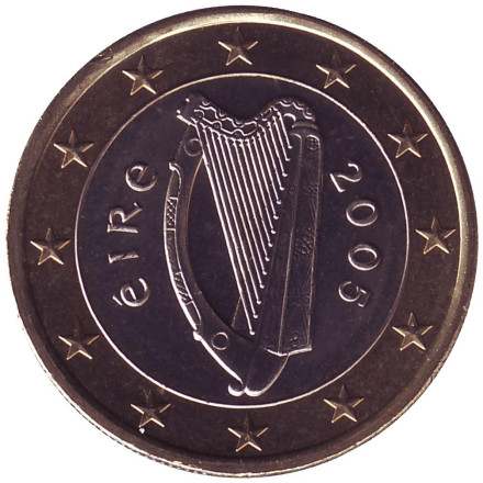 Монета 1 евро. 2005 год, Ирландия.