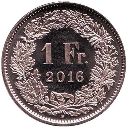 Монета 1 франк. 2016 год, Швейцария. UNC. Гельвеция.