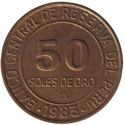 Монета 50 солей. 1983 год, Перу.