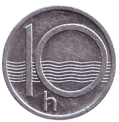 Монета 10 геллеров. 1993 год, Чехия. (Отметка "HM")