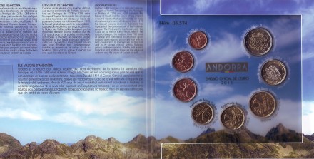 Набор монет евро Андорры (8 шт.), 2015 год, Андорра. Набор монет евро Андорры (8 шт.), 2015 год, Андорра.