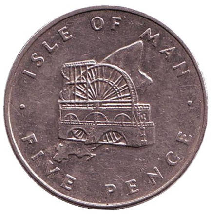 Монета 5 пенсов. 1976 год, Остров Мэн. Колесо Лакси. Тип 1.