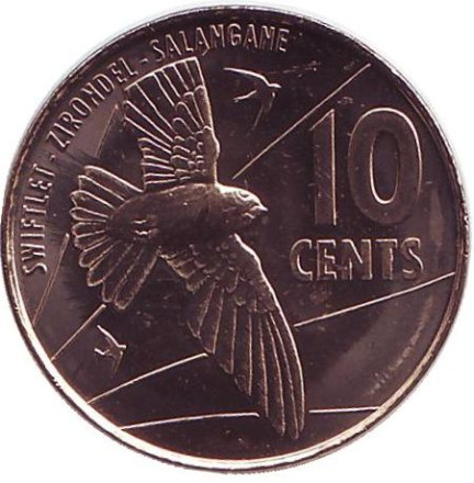 Монета 10 центов. 2016 год, Сейшельские острова. Сейшельская ласточка.