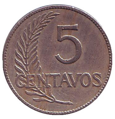 Монета 5 сентаво. 1926 год, Перу.