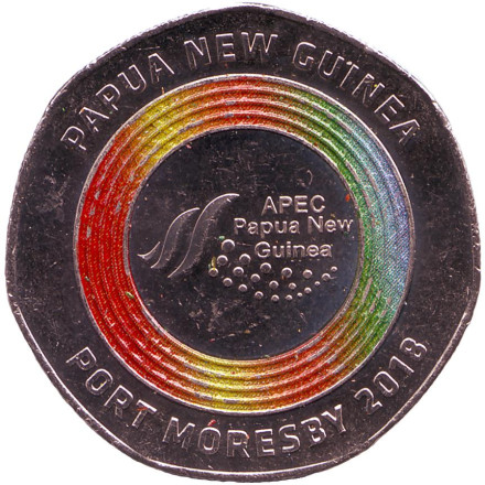 Монета 50 тойа, 2018 год, Папуа-Новая Гвинея. Председательство в АТЭС (цветная).