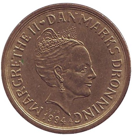 Монета 10 крон. 1994 год, Дания. Монета 10 крон. 1994 год, Дания.