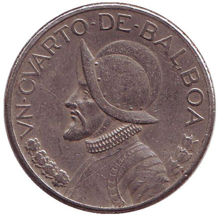 Монета 1/4 бальбоа. 1996 год, Панама. Васко Нуньес де Бальбоа.