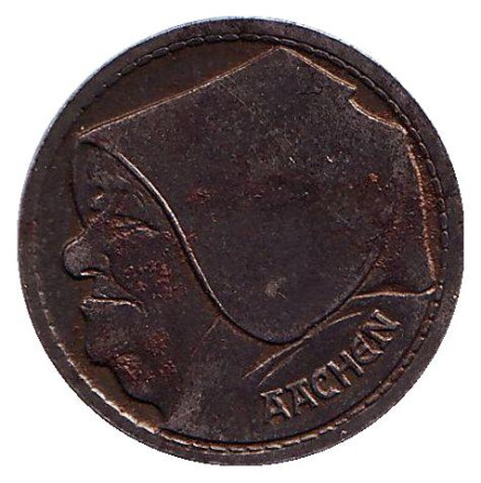 Рыночная торговка. Нотгельд номиналом 1 грош. 1920 год, Аахен. (Веймарская республика.)
