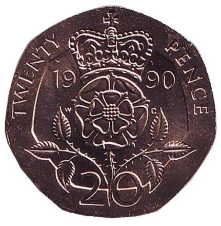 Монета 20 пенсов. 1990 год, Великобритания. BU.