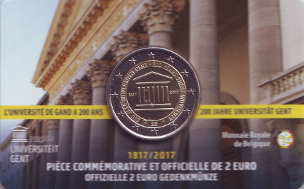 Монета 2 евро. 2017 год, Бельгия. 200 лет основания Гентского университета.