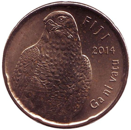 Монета 2 доллара. 2014 год, Фиджи. Сокол. Национальный сосуд.