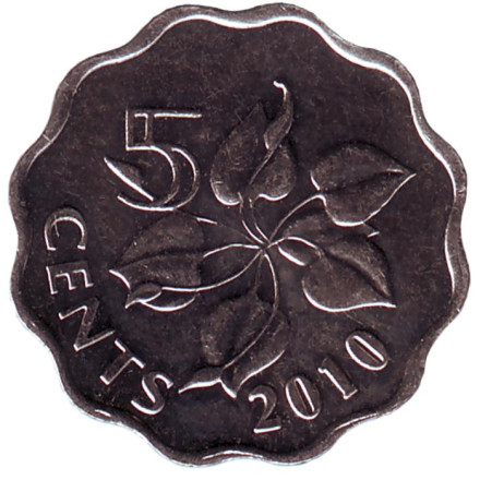 Монета 5 центов. 2010 год, Свазиленд. Орхидея.