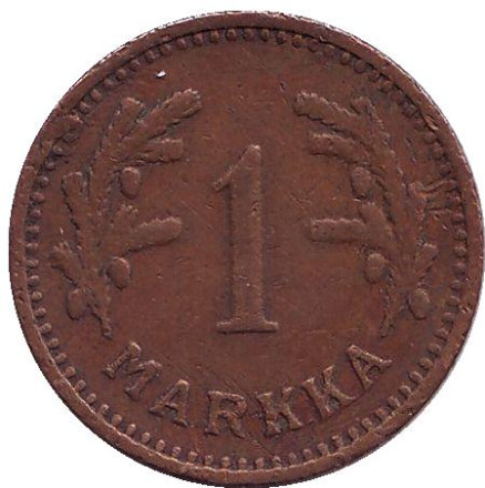 Монета 1 марка. 1940 год (медь), Финляндия. Редкая.