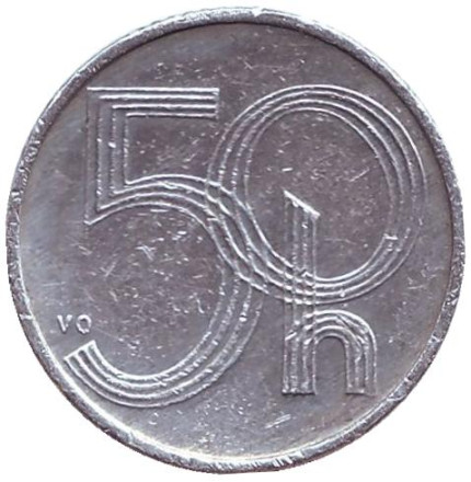 Монета 50 геллеров. 1993 год, Чехия. (Отметка "b")