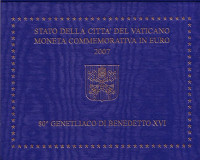 80 лет со дня рождения Папы Римского Бенедикта XVI. Монета 2 евро. 2007 год, Ватикан. (в буклете)